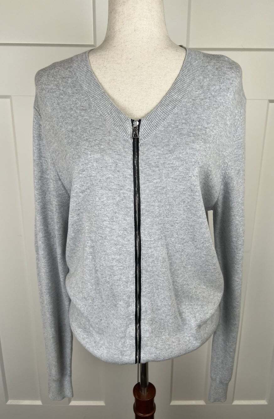 Sandro Paris Gray Cotton Cashmere Zip Cardigan Sweater 21” PTP Upscale Basic